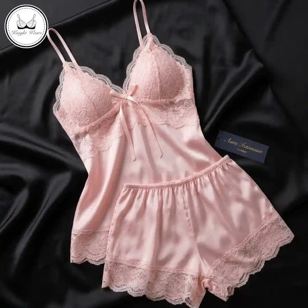 Women's Satin Lace Cami & Shorts Nightwear Set | 2 Piece Silk Sleepwear