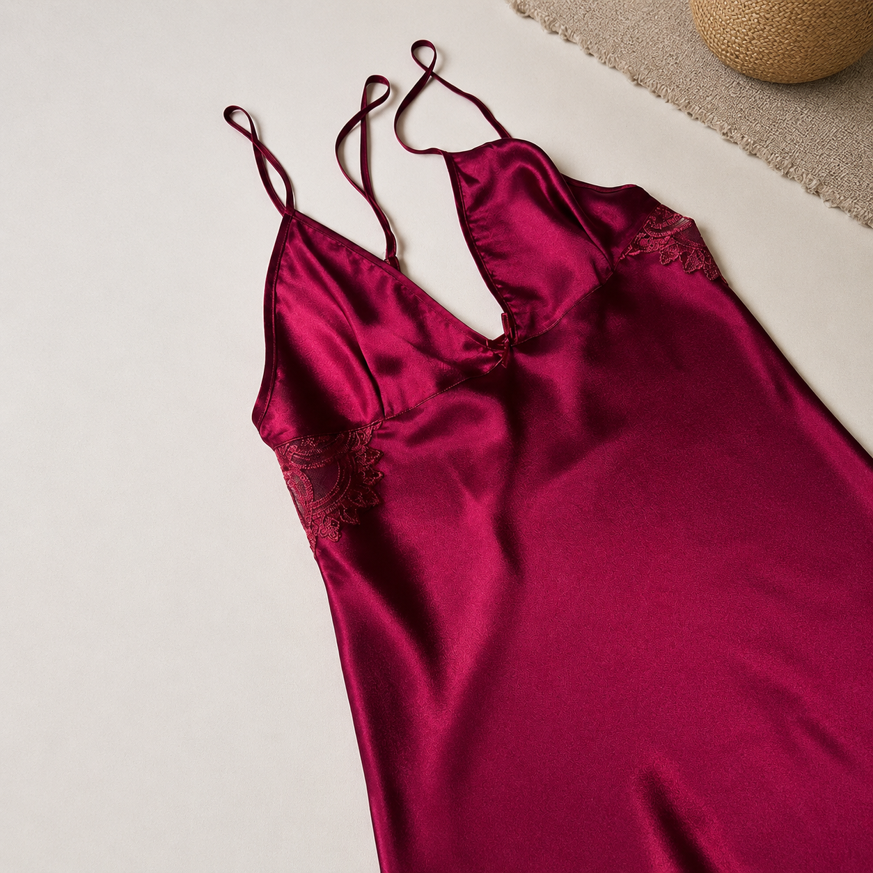 5 Pcs Slit Turkish Style Nighty Set Maroon