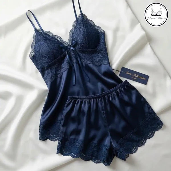 Women's Satin Lace Cami & Shorts Nightwear Set | 2 Piece Silk Sleepwear