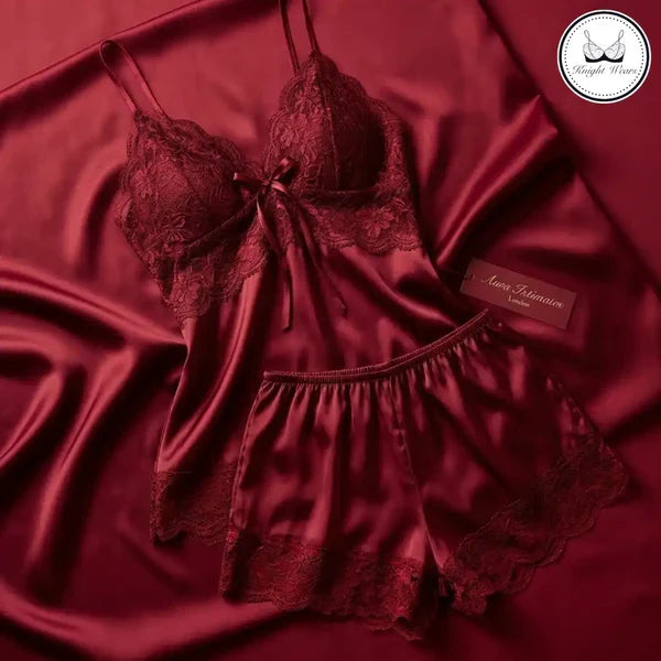 Women's Satin Lace Cami & Shorts Nightwear Set | 2 Piece Silk Sleepwear