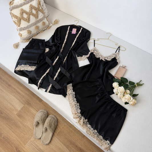KR Imported Pyjama 5pcs Satin Silk Nighty Set